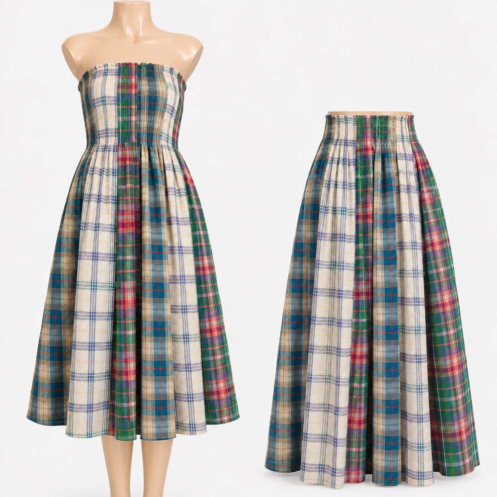 Oli & Hali Plaid Convertible Maxi Skirt Tube Dress Women's Small Pocketed